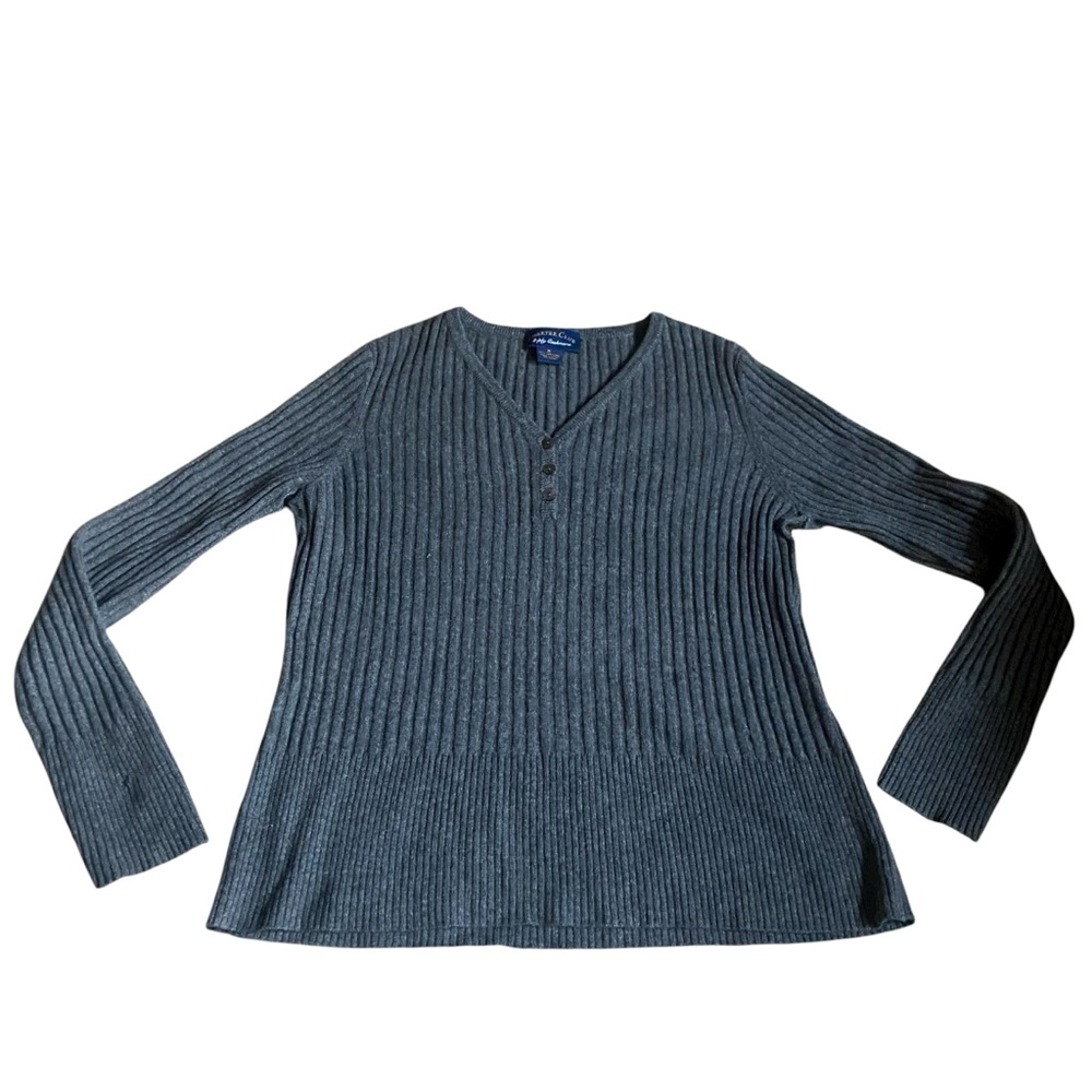 Charter Club Women’s 2 Ply Cashmere Sweater Size M Grey Ribbed Pullover V Neck